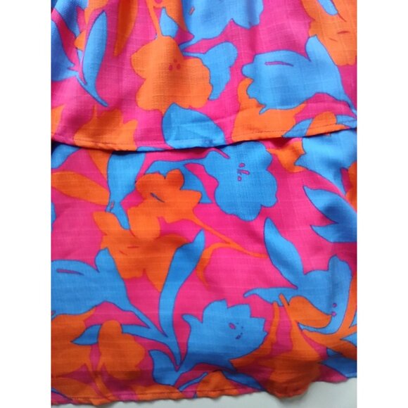 Gilli Pink, Orange and Blue Floral One Shoulder Smocked Tiered Dress Size 3X NWT - Picture 10 of 11